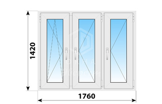 Трехстворчатое пластиковое окно 1760x1420 ПO-П-П